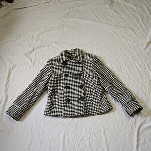 Vtg Womens Large Mudd Black/White Houndstooth Wool Blazer Career Jacket